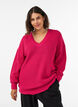 Lang ribstrikket bluse med V-hals, Lyser&oslash;d, Model image number 0