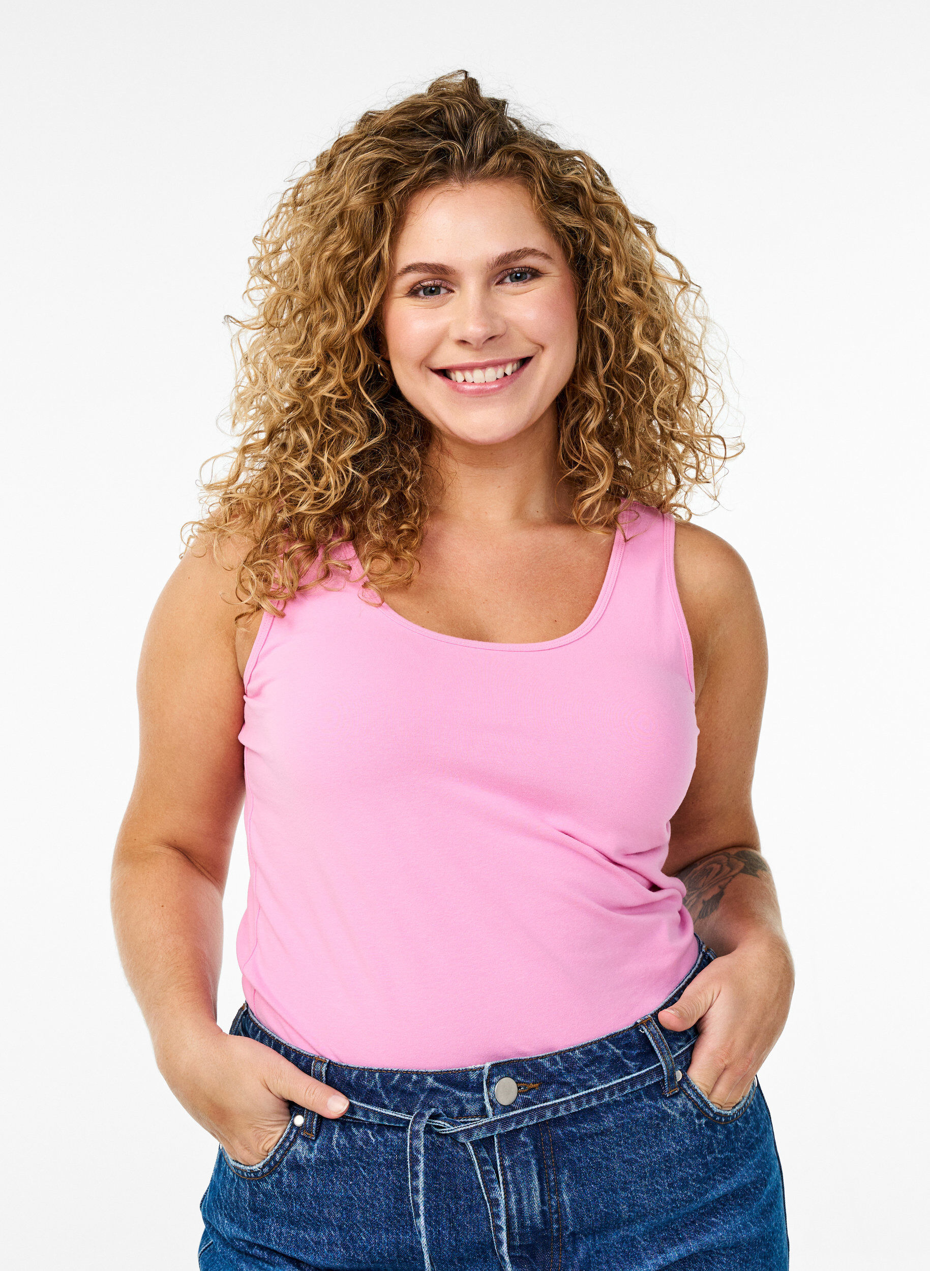 ZizziEnsfarvet basis top i bomuld, Lyser&oslash;d, Model image number 0