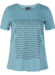 T-shirt med print i økologisk bomuld, Blue Heaven Melange
