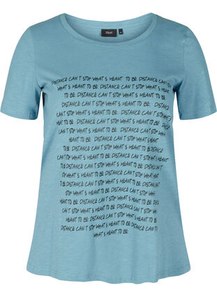 T-shirt med print i økologisk bomuld, Blue Heaven Melange, Packshot image number 0