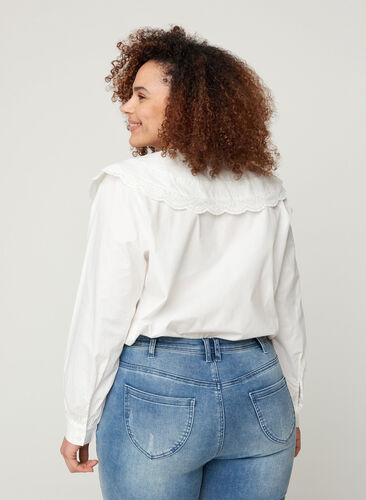 Bomulds skjorte med stor krave, Bright White, Model image number 1