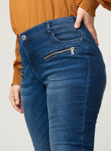 Sanna jeans med lynlås detaljer, Blue denim, Model image number 1