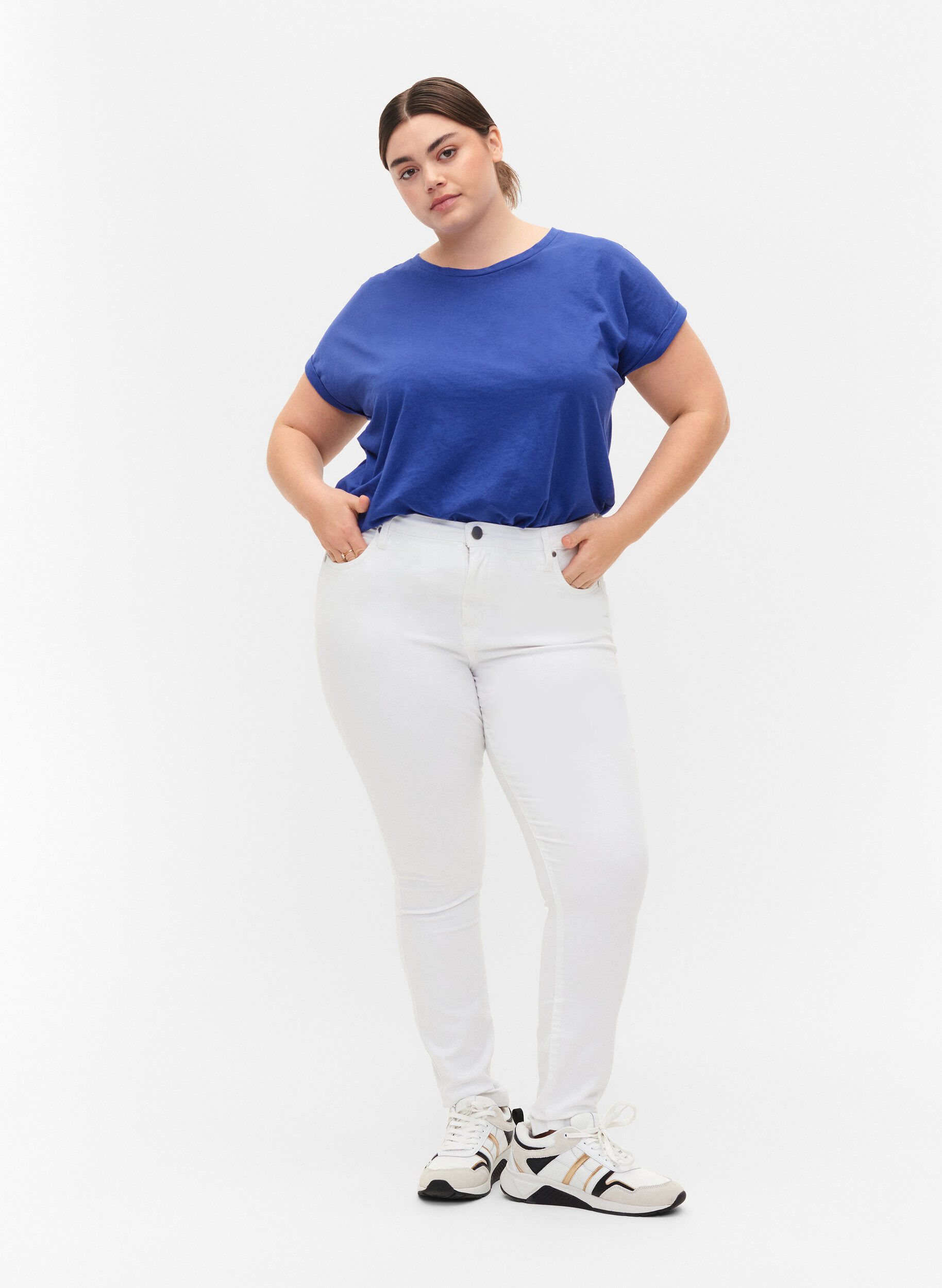 ZizziKort&aelig;rmet t-shirt i bomuldsblanding, Bl&aring;, Model image number 1