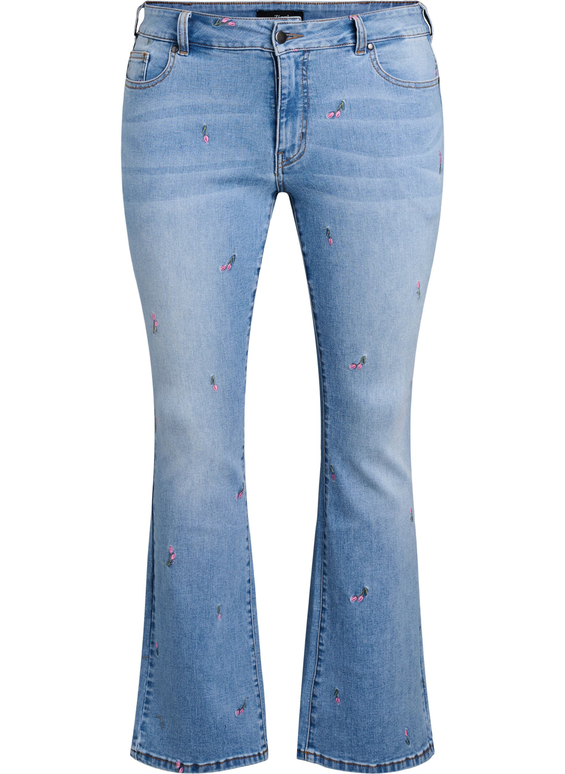 Jeans med bootcut og broderede blomster
