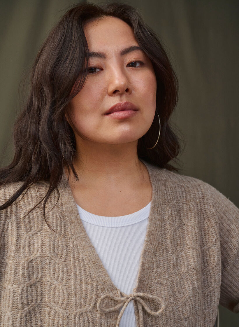 Strikket cardigan med bindedetaljer, Simply Taupe Mel., Image image number 0