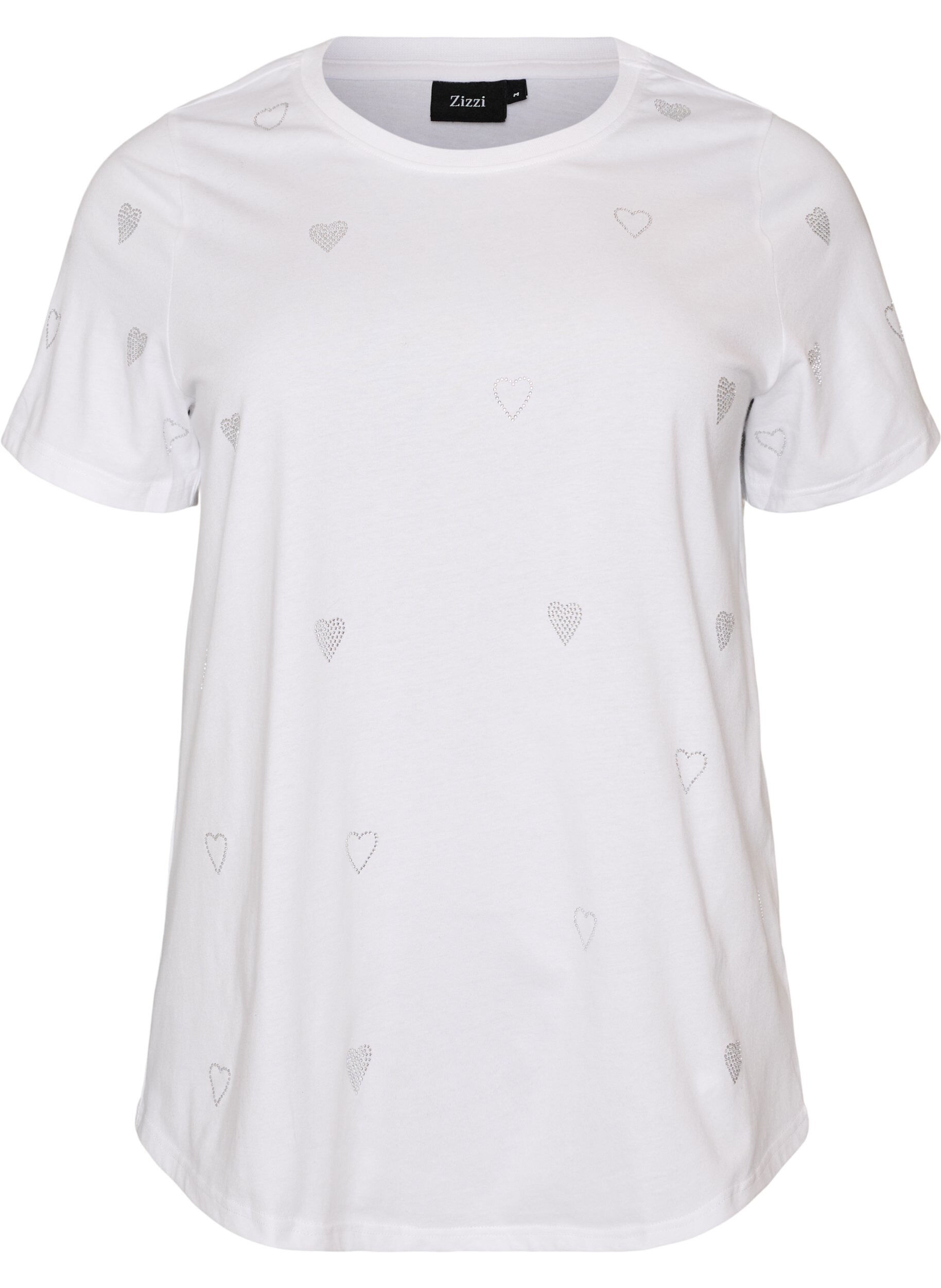 ZizziT-shirt i &oslash;kologisk bomuld med hjerter, Hvid, Packshot image number 0