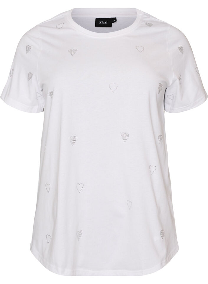 T-shirt i &oslash;kologisk bomuld med hjerter, Hvid, Packshot image number 0