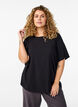 Kort&aelig;rmet v&aelig;vet bluse med rund hals, Sort, Model image number 0