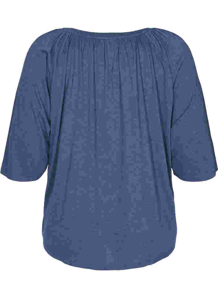 Ensfarvet bluse med 2/4 ærmer, Navy Blazer Mél, Packshot image number 1