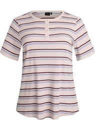 Rib T-shirt med striber og knapdetalje, Lilla