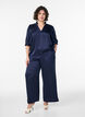 Bluse i satin-look med 1/2 &aelig;rmer og fl&aelig;sekrave, Bl&aring;, Model image number 1