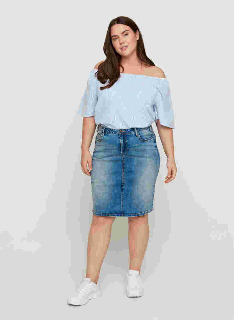 Denim nederdel med lommer, Blue denim, Model image number 2