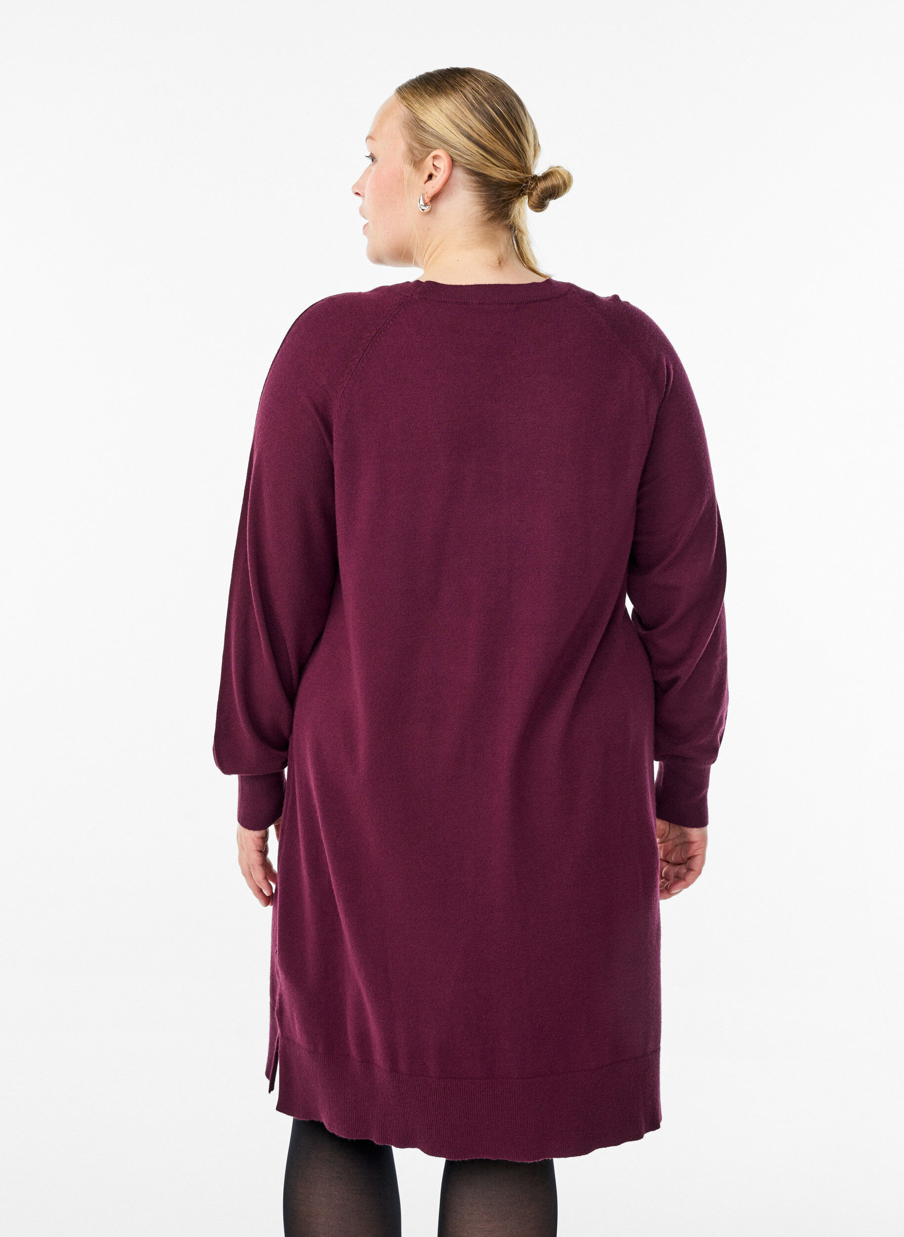 ZizziKort strikkjole med raglan&aelig;rmer og midters&oslash;m, R&oslash;d, Model image number 2