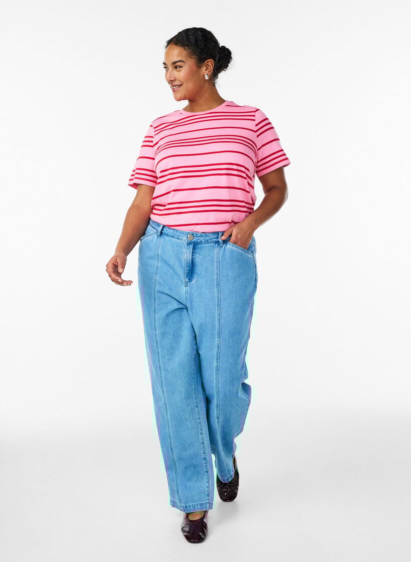 Stribet t-shirt i bomuld, Lyser&oslash;d, Model image number 1