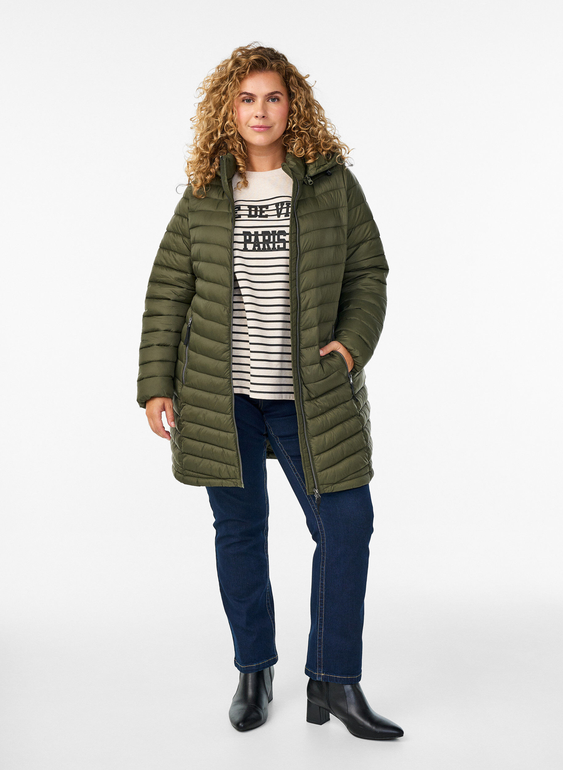ZizziLetv&aelig;gts jakke med lommer og aftagelig h&aelig;tte , Gr&oslash;n, Model image number 1