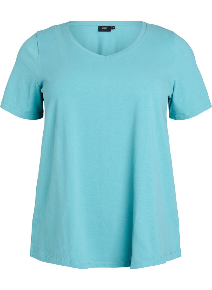 Ensfarvet basis t-shirt i bomuld, Bl&aring;, Packshot image number 0