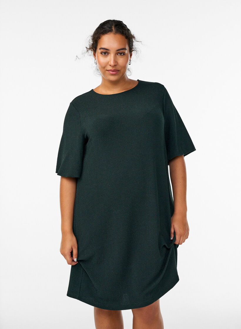 Kort kjole med glittermønster, Grøn, Model image number 0