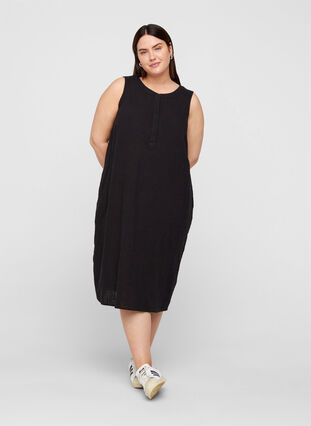 Ærmeløs kjole i bomuld, Black, Model image number 0