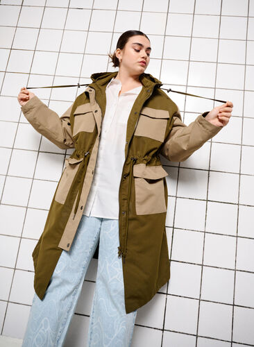 Kontrastfarvet jakke med lommer, Dark Olive Comb., Image image number 0