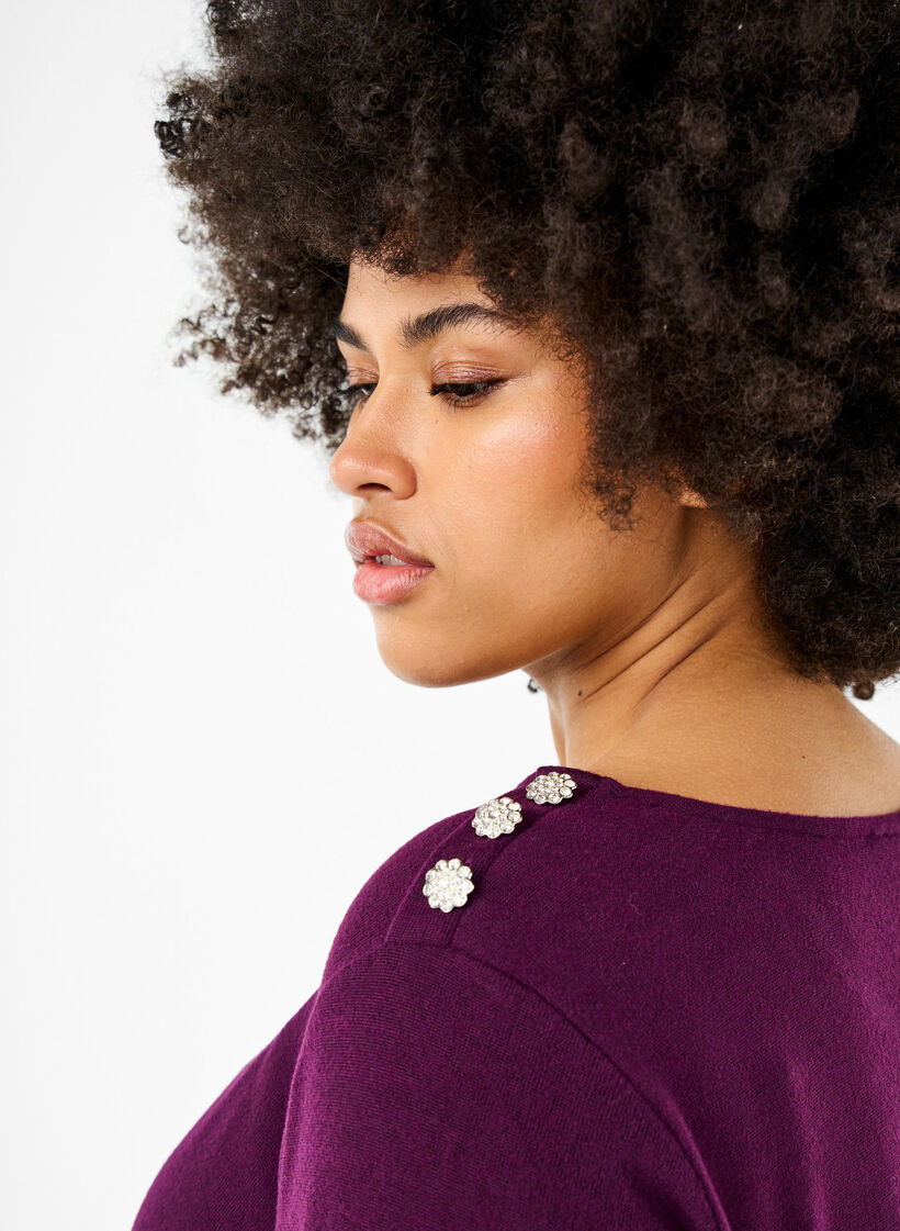 Bluse med pynteknapper , Lilla, Model image number 3