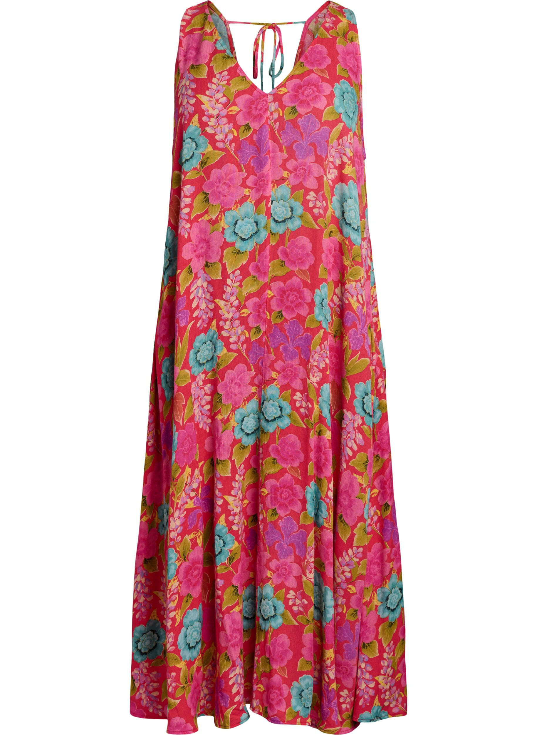 Zizzi &AElig;rmel&oslash;s maxikjole i A-form med v-udsk&aelig;ring, R&oslash;d, Packshot image number 0