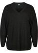 Lang ribstrikket bluse med V-hals, Sort, Packshot image number 0