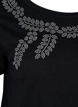 Kortærmet bomulds t-shirt med dekorative sten, Black Stone, Packshot image number 2