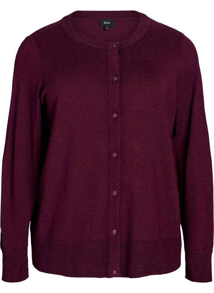Strikcardigan med rund hals og knapper, R&oslash;d, Packshot image number 0