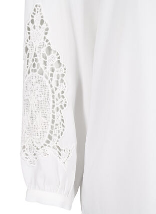 Langærmet bluse med crochet detaljer, Bright White, Packshot image number 3