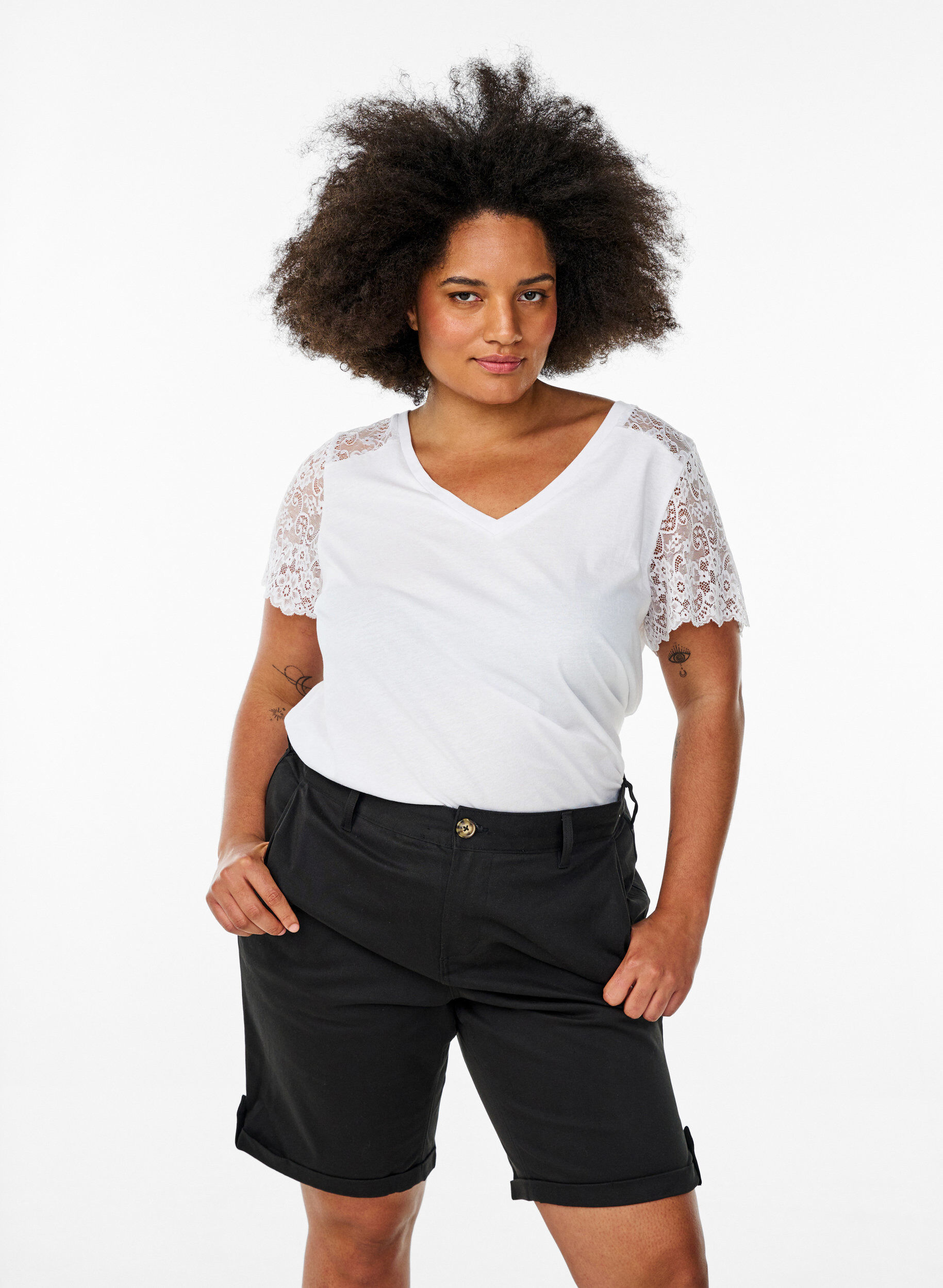 Chino shorts med lommer, Sort, Model