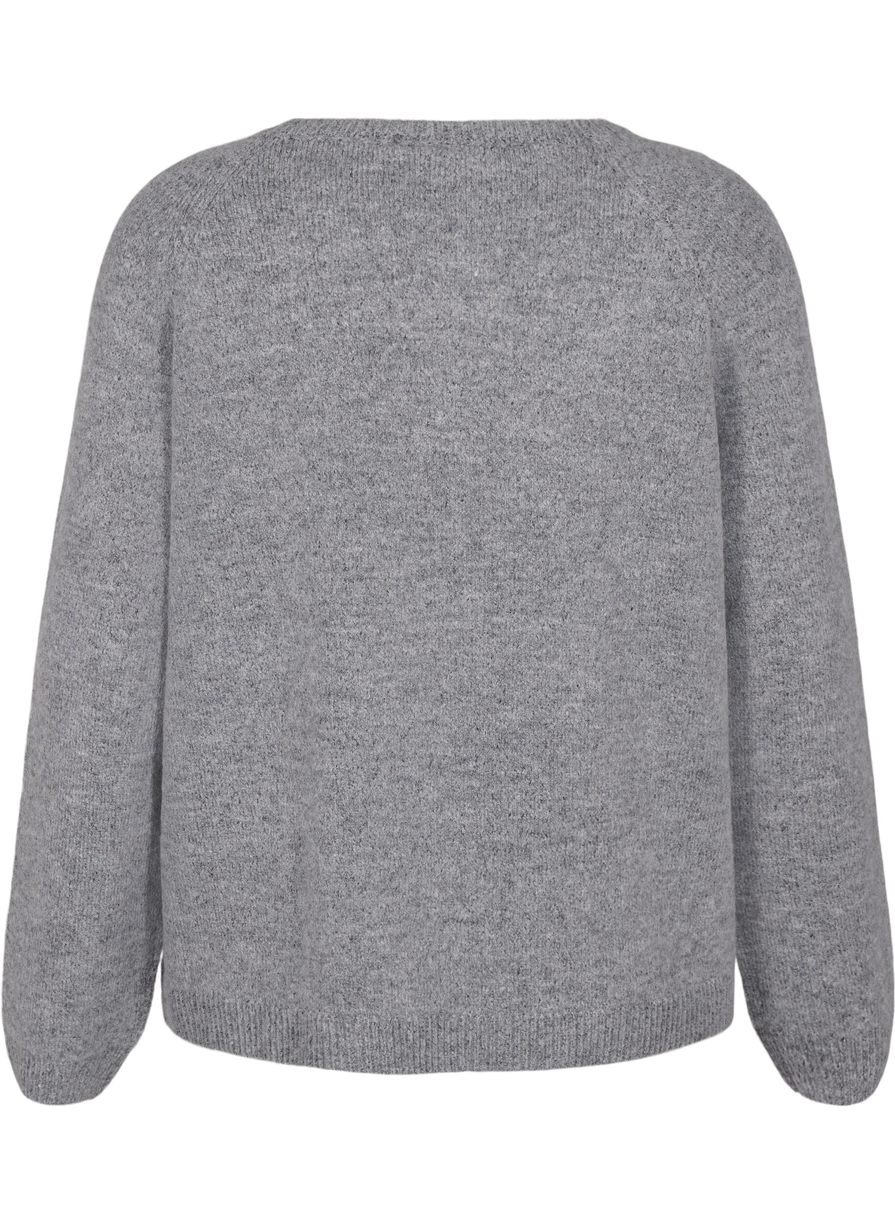 Zizzi L&oslash;stsiddende strikbluse med rund hals, Medium Grey Melange, Packshot image number 1