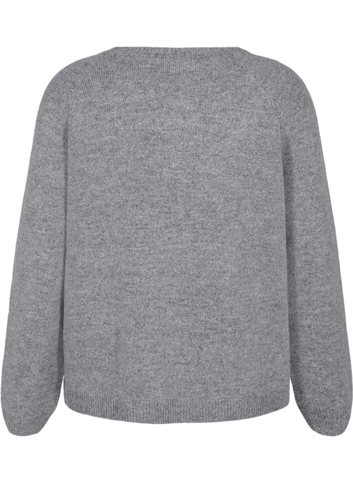 Løstsiddende strikbluse med rund hals, Medium Grey Melange, Packshot image number 1