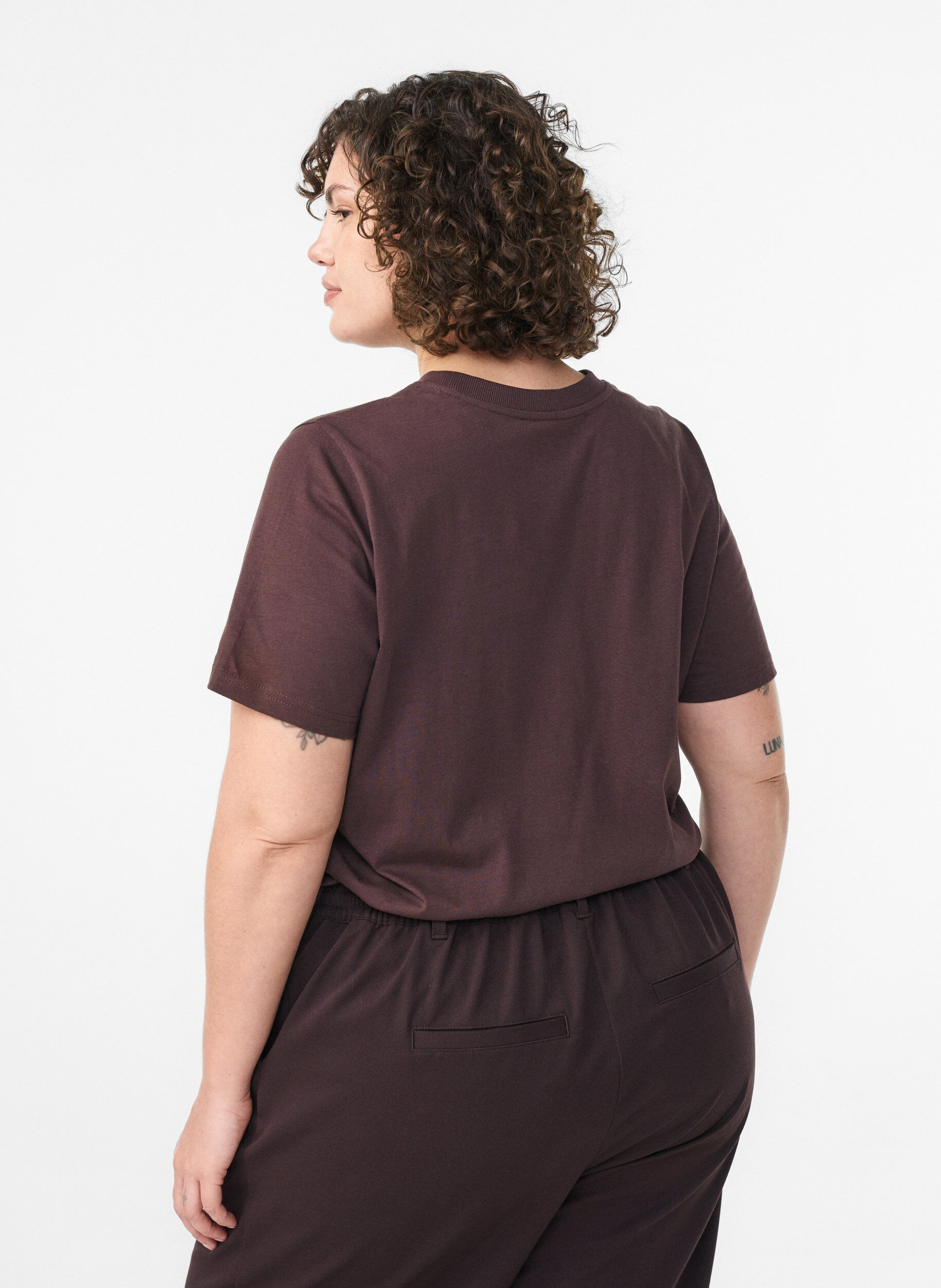 ZizziBasis t-shirt i bomuld med rund hals, Brun, Model image number 2
