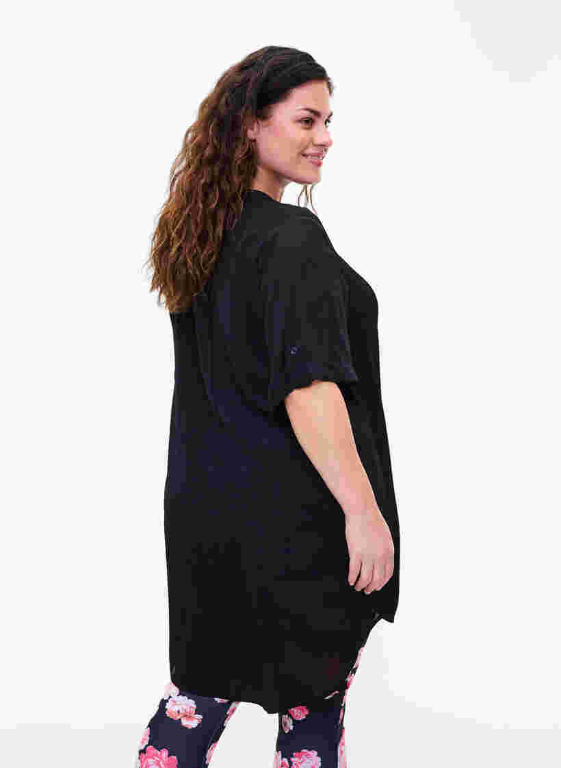 Viskose tunika med korte ærme, Black, Model image number 1