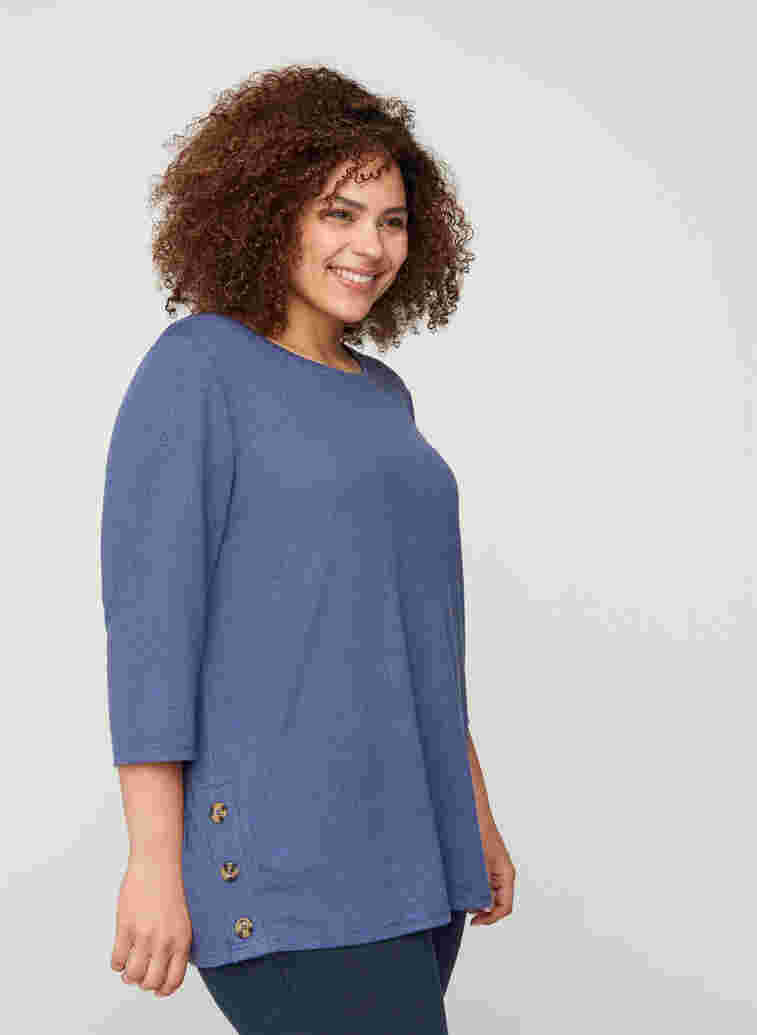 Bluse med 3/4 ærmer og knapper, Crown Blue Melange, Model image number 0