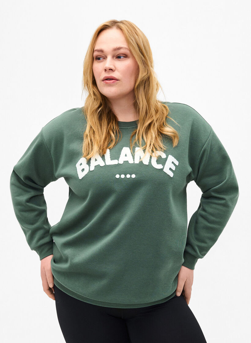 Sweatshirt med tekst i frott&eacute;, Gr&oslash;n, Model image number 0