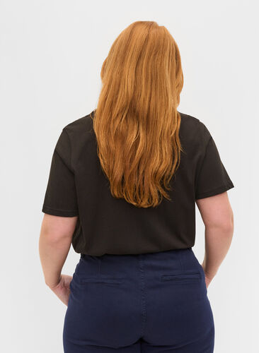 Kortærmet bomulds t-shirt med tryk, Black, Model image number 1