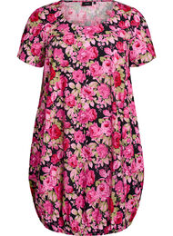 Kort&aelig;rmet bomuldskjole med print, Sort