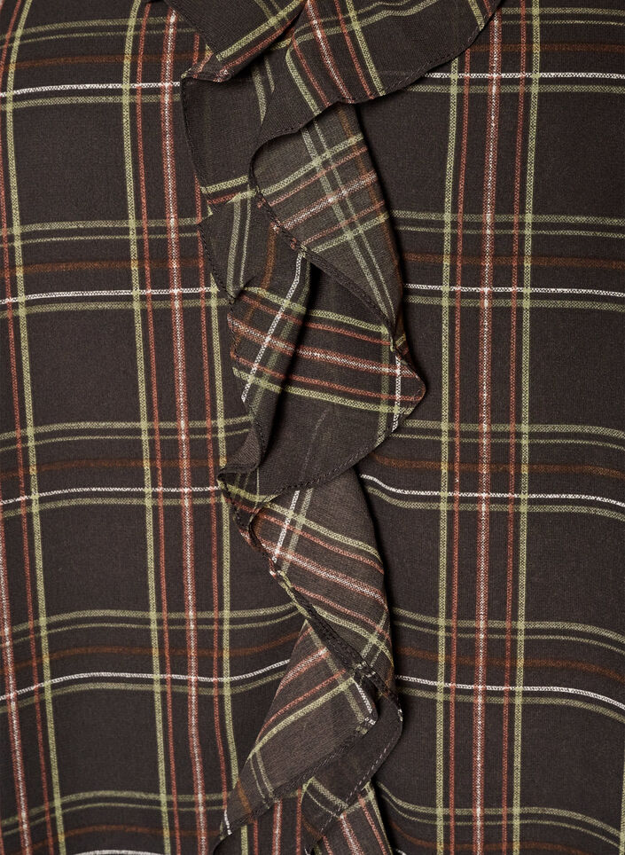 Bluse med tern og fl&aelig;sedetaljer, Gr&oslash;n, Packshot image number 2