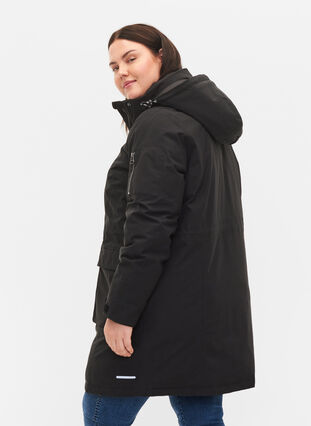 Vinterjakke med aftagelig hætte og lommer, Black, Model image number 1