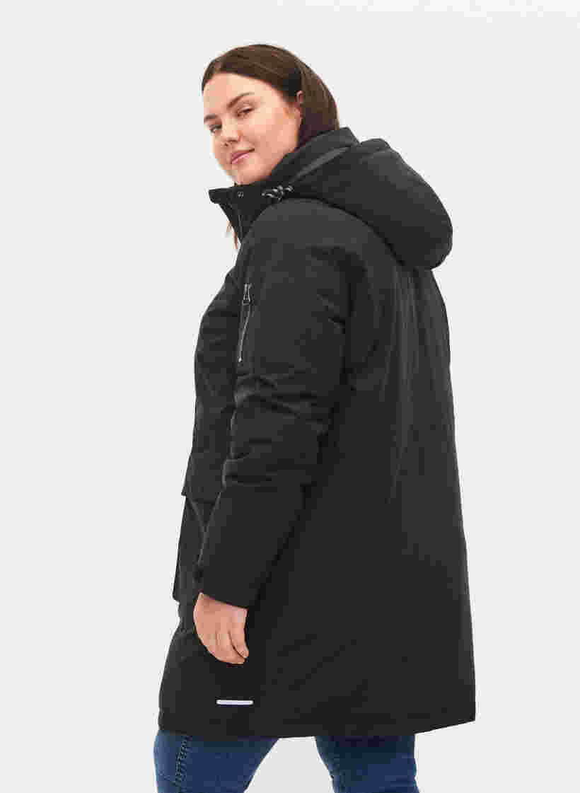 Vinterjakke med aftagelig hætte og lommer, Black, Model image number 1