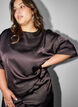 Satinbluse med rhinsten og albuelange &aelig;rmer, Brun, Model image number 3