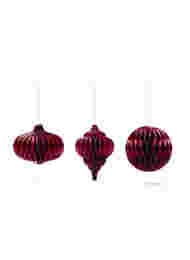 3-pak julepynt med magnetlukning, Wine Red