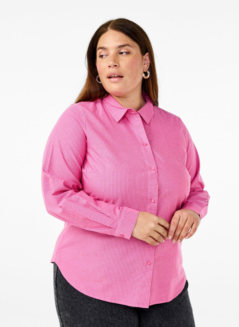 Langærmet skjorte i bomuld, Rød, Model image number 0