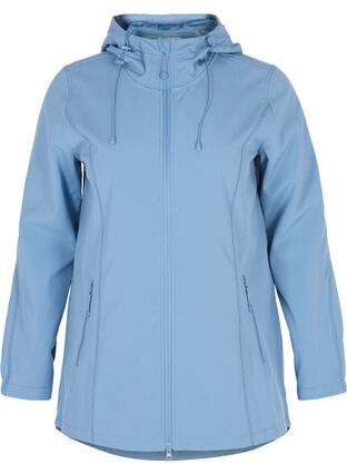 Kort softshell jakke med hætte, Blue Shadow, Packshot image number 0