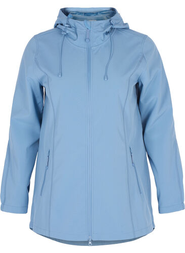 Kort softshell jakke med hætte, Blue Shadow, Packshot image number 0