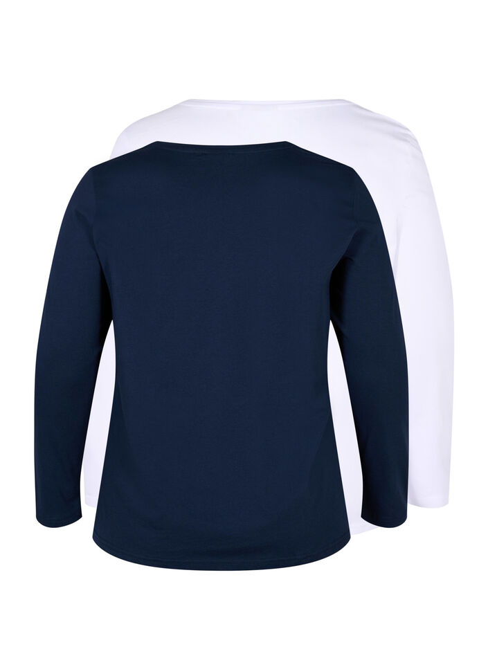2-pak basis bluse i bomuld, Navy B/B White, Packshot image number 1