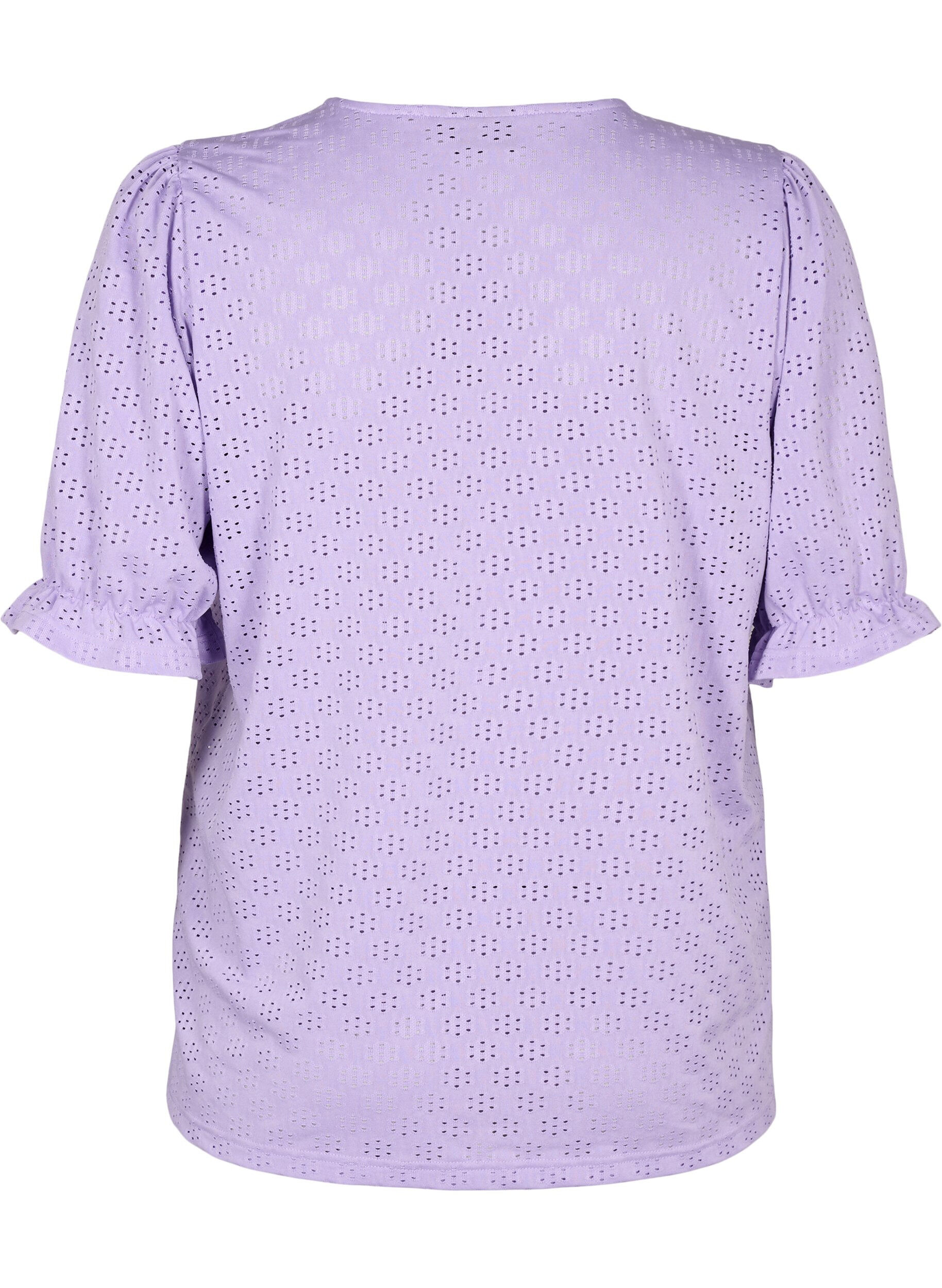 Zizzi V-hals bluse med hulm&oslash;nster, Viola, Packshot image number 1