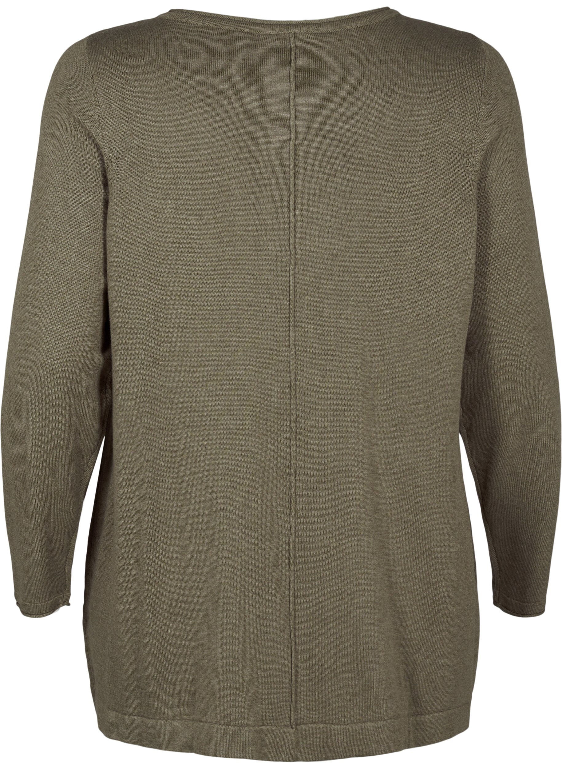 Zizzi Strikbluse i bomulds-viskosemix, Gr&oslash;n, Packshot image number 1