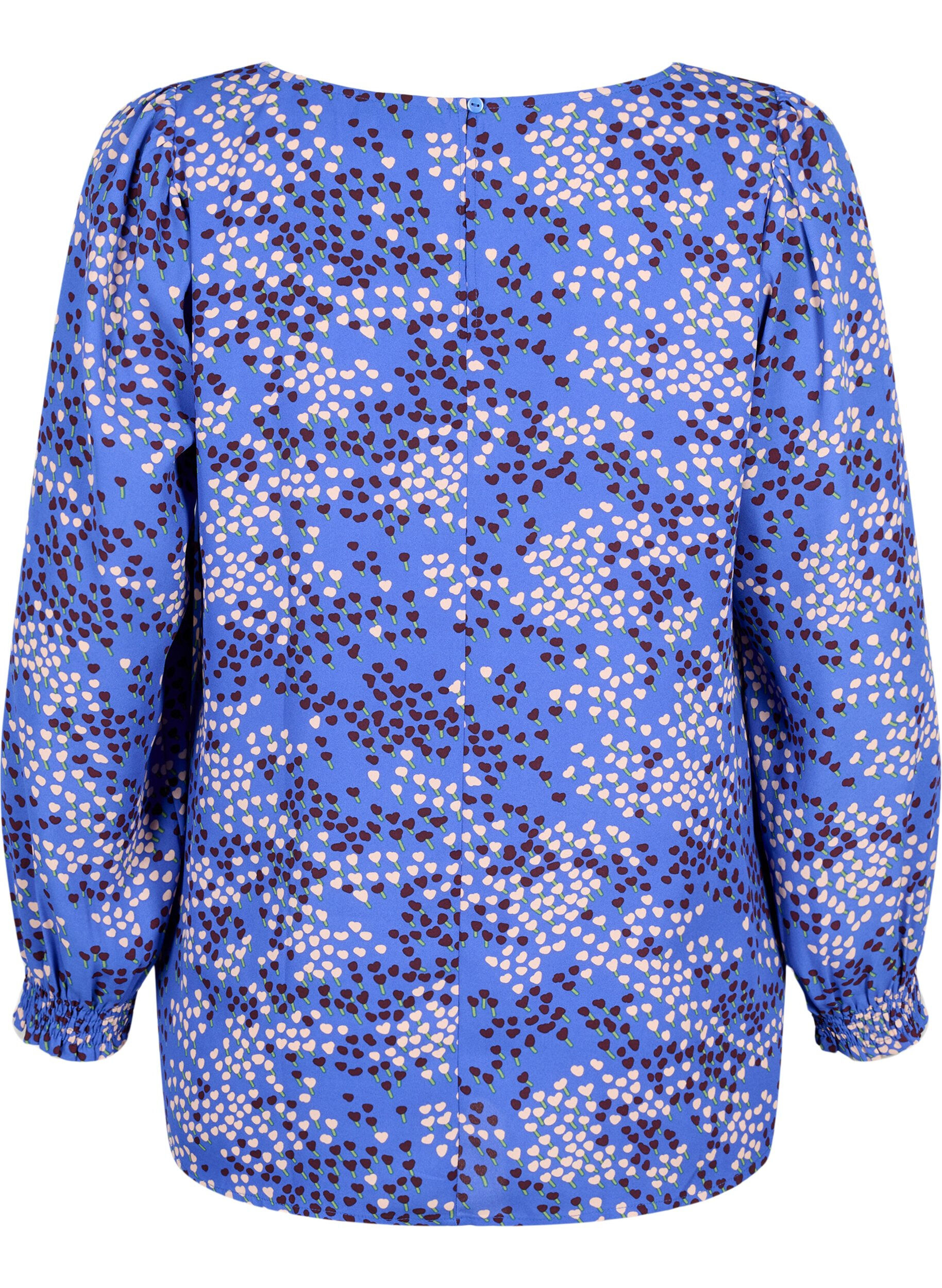Zizzi FLASH - Lang&aelig;rmet bluse med smock og print, Dazzling Blue AOP, Packshot image number 1